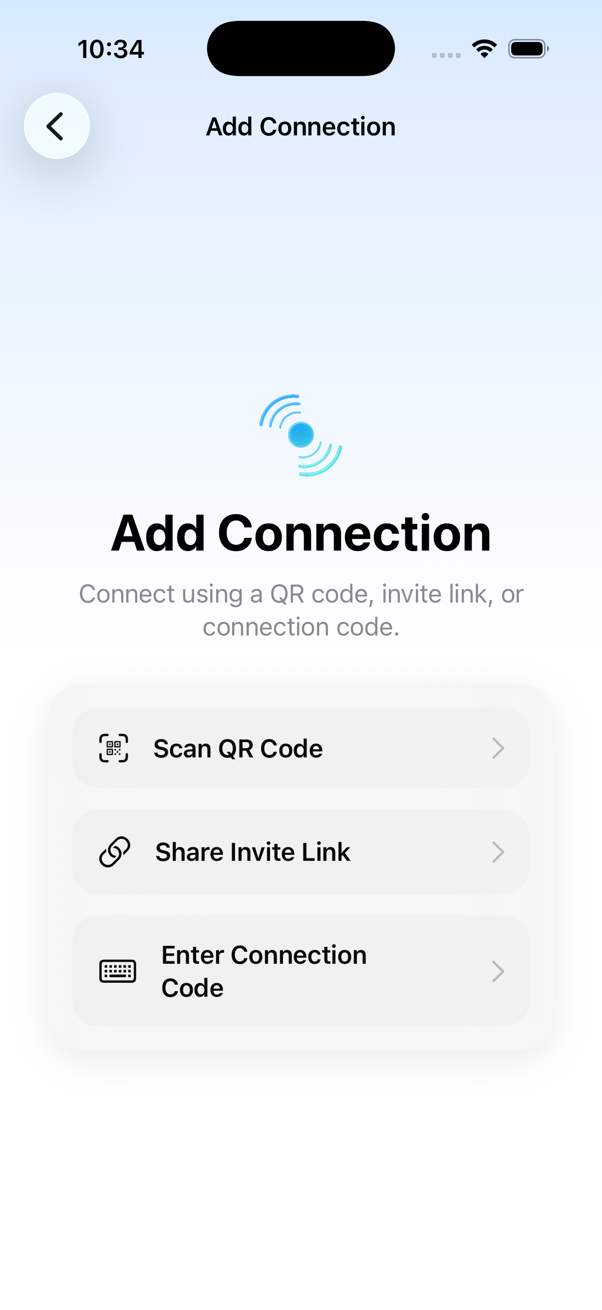 Add connection screen
